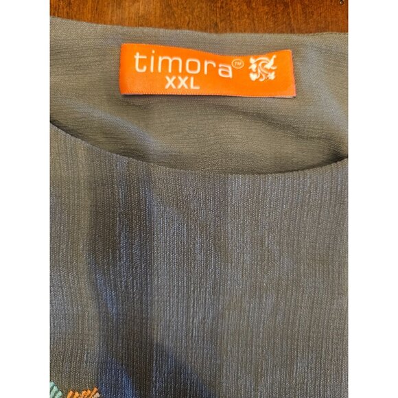 Timorra Artsy Gray Blouse With Layered Pleated Sleeves & Vibrant Embroidery XXL - Picture 8 of 11